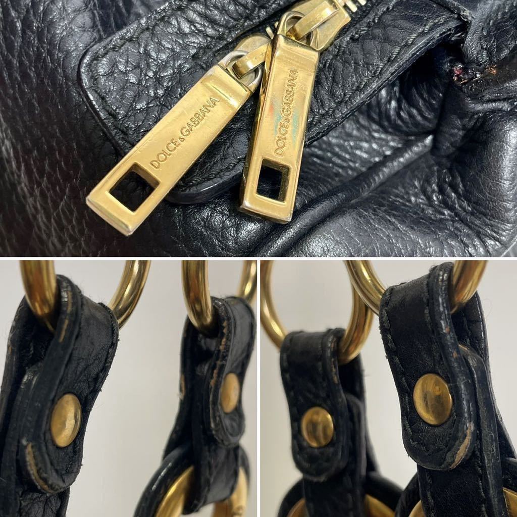 ★DOLCE&GABBANA ドルチェ&ガッバーナ ショルダーバッグ 本革 ブラック ゴールド金具【鑑定済み 本物保証】