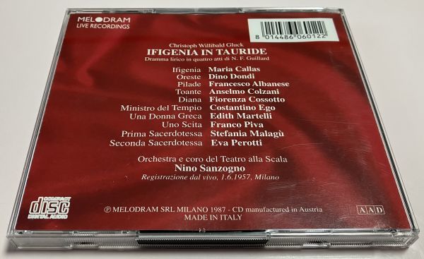 廃盤 MELODRAM 2CD マリア・カラス グルック 歌劇 タウリスのイフィゲニア サンツォーニョ / アルバネーゼ コッソット ドンディ 1957_画像2