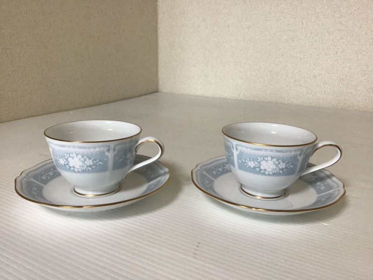 Noritake／ノリタケ レースウッドゴールド　カップ&ソーサー　ペア　ティーカップ　美品　コーヒー　紅茶　ブルー　食器