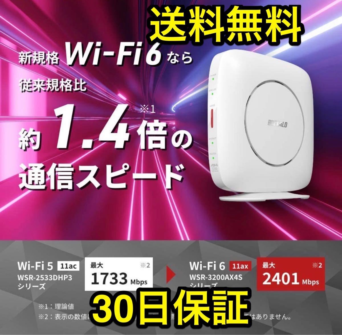 【美品・30日保証】Wi-Fi 6(11ax)対応Wi-Fiルーター 2402+800Mbps WSR-3200AX4S-WH
