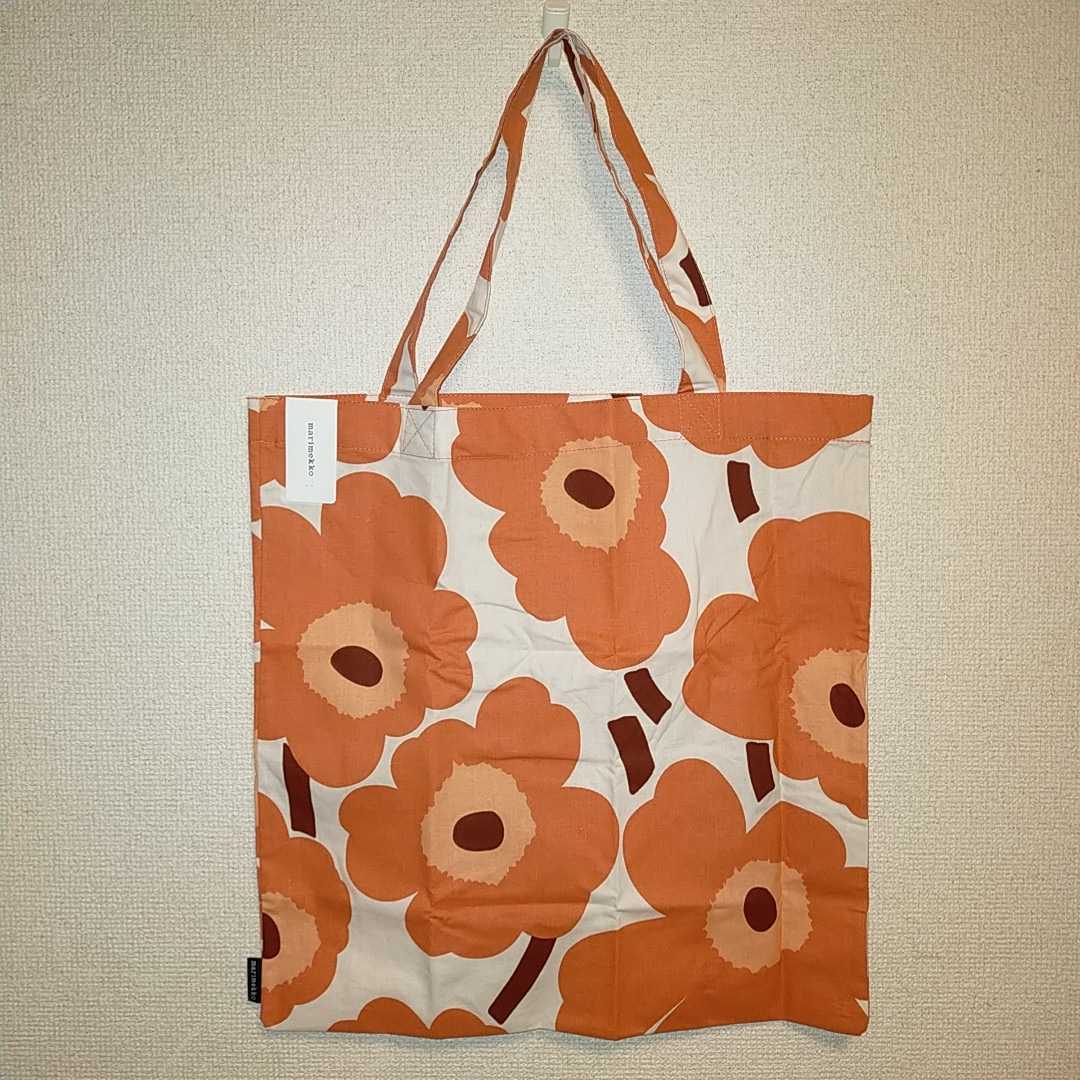 新品未使用 marimekko【マリメッコ】ウニッコ トートバッグ エコバッグ ショッピングバッグ 花柄 オレンジ アプリコット 男女兼用 