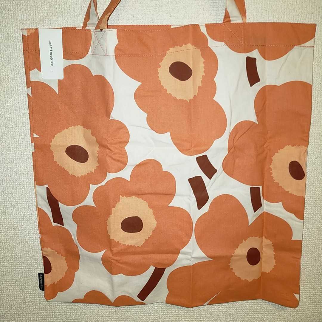 新品未使用 marimekko【マリメッコ】ウニッコ トートバッグ エコバッグ ショッピングバッグ 花柄 オレンジ アプリコット 男女兼用 