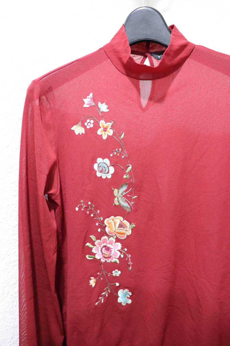 即決 2000年代初頭 VIVIENNE TAM ヴィヴィアンタム 名作 フラワー 花刺繍 長袖 パワーネット カットソー メッシュ チュール Tシャツ 2