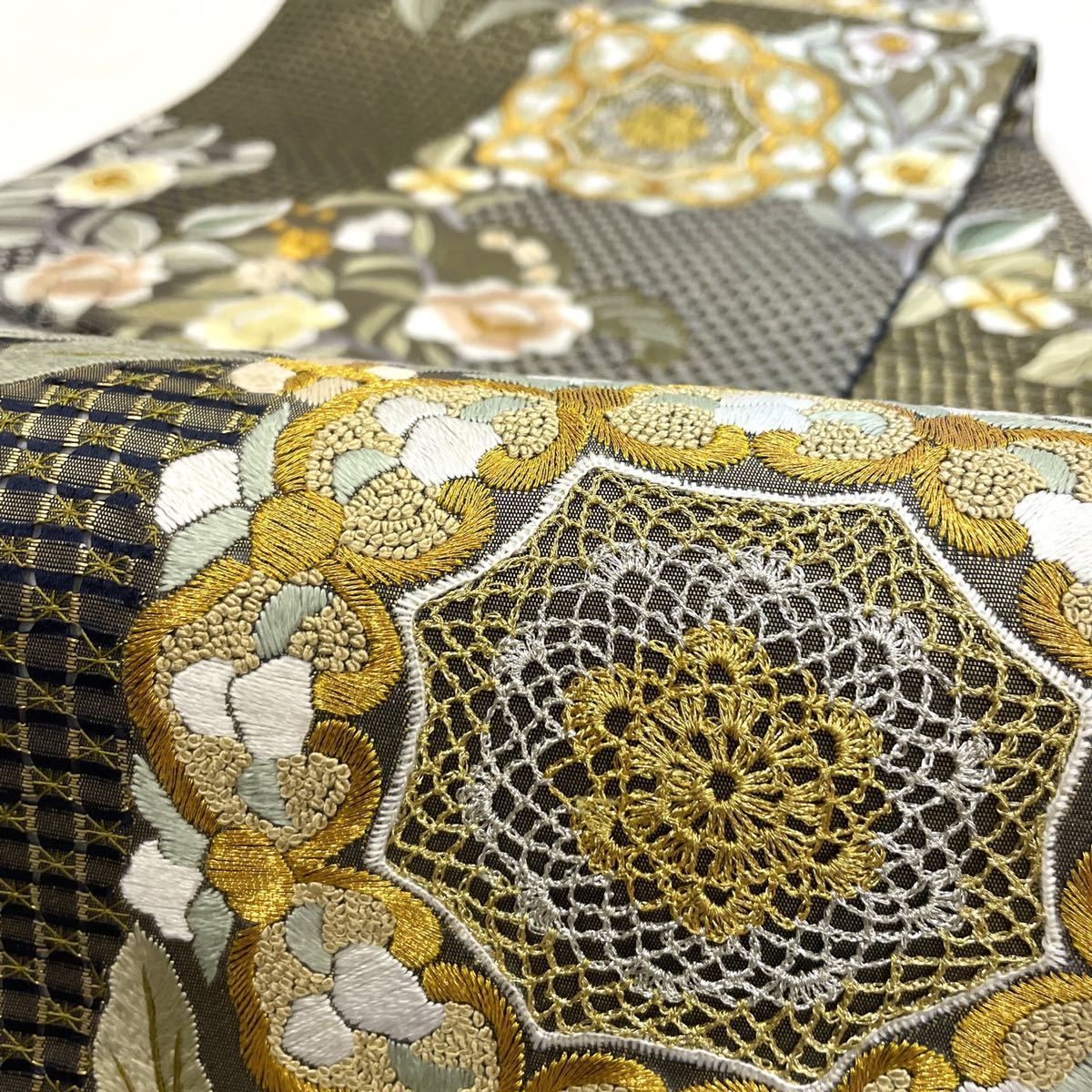 七福】m3537 未使用品 中国三大刺繍 蘇州刺繍 相良刺繍 汕頭刺繍 正絹