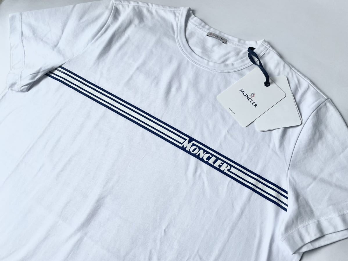 MONCLER MAGLIA T-SHIRT モンクレール マグリア ラインロゴ Tシャツ 2019SS クルーネック 001 ホワイトメンズXXL トルコ製 正規品_画像1