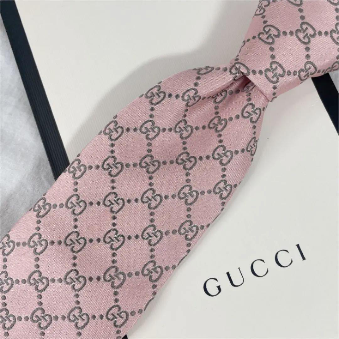 1円 【極美品＆保存袋付き】 グッチ GUCCI ネクタイ GG柄 総柄 シルク