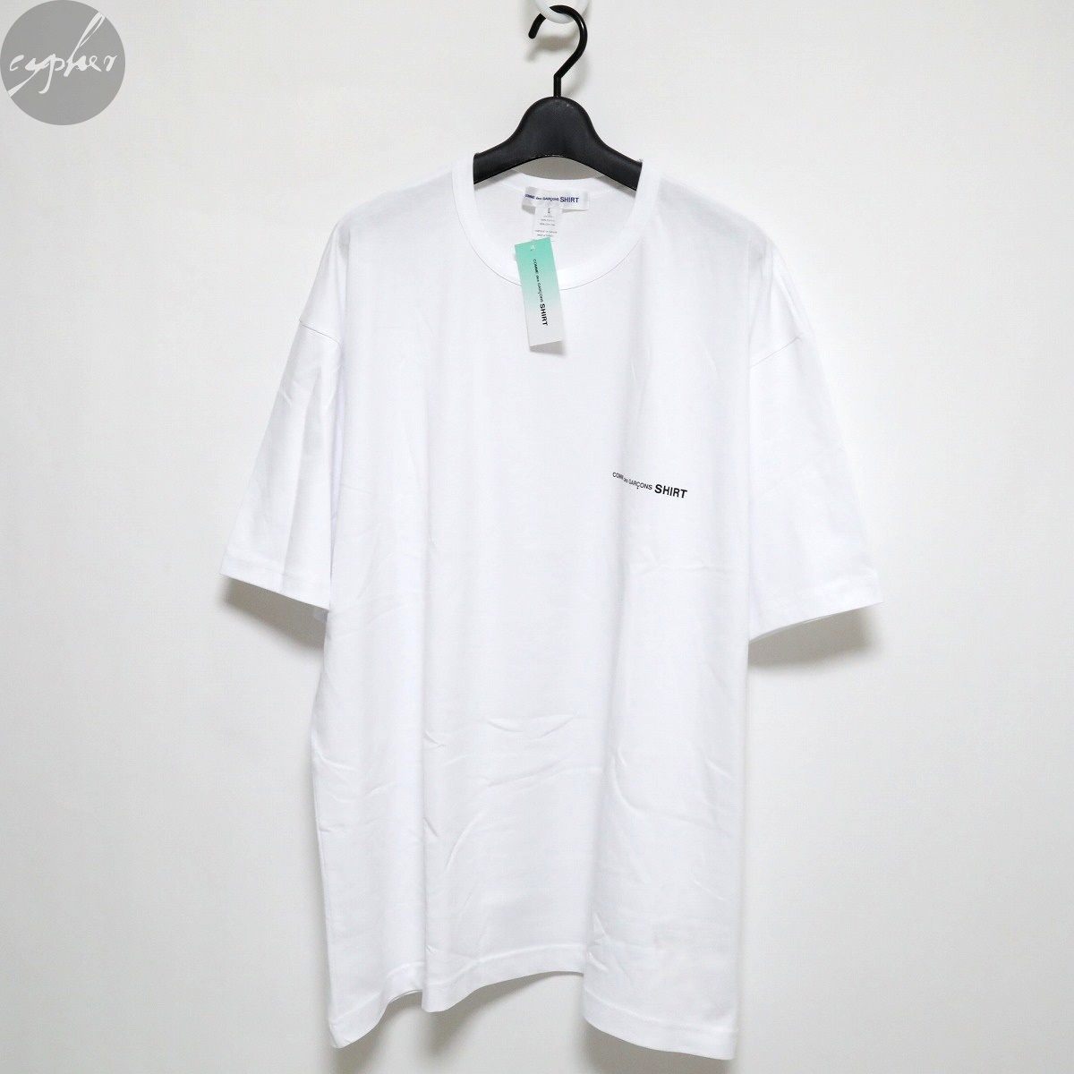 L 新品 22SS トルコ製 COMME des GARCONS SHIRT オーバーサイズ ロゴ プリント Tシャツ ホワイト コムデギャルソン シャツ 白 半袖 ビッグ_画像1