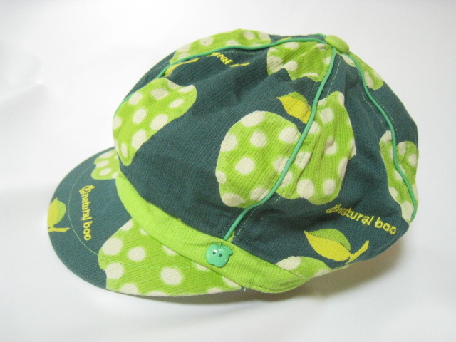 natural boo ナチュラルブー ブーフーウー 帽子 キャスケット りんご アップル 総柄 緑 グリーン Lサイズ_画像1