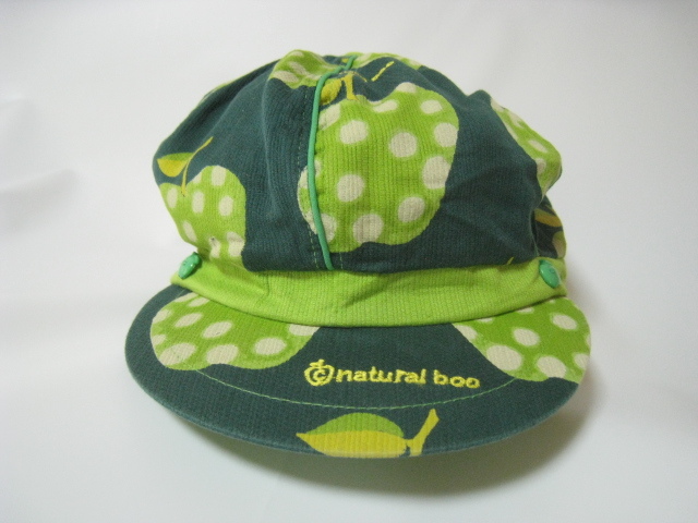 natural boo ナチュラルブー ブーフーウー 帽子 キャスケット りんご アップル 総柄 緑 グリーン Lサイズ_画像2