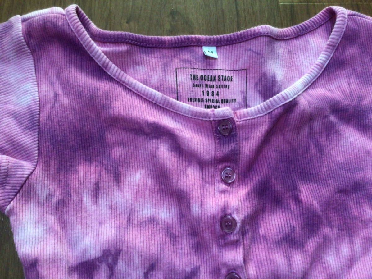 THE OCEAN STAGE Thai large T-shirt M size * purple Henley neckline * Fit series rhinoceros ketelik Surf series girl 