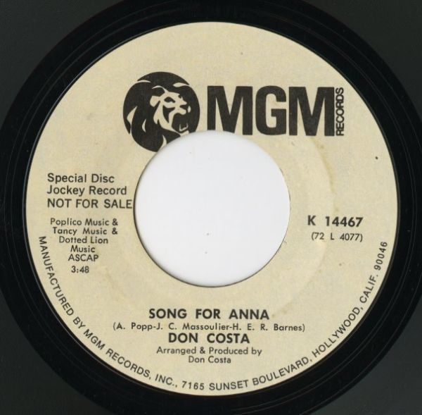 【ロック 7インチ】Don Costa - Song For Anna / Gone (Our Endless Love) [MGM Records K 14467]_画像1