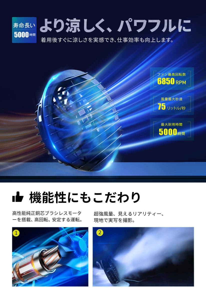 2022新型　空調服セット　15000mAh大容量バッテリー　１４V高出力ファン　ネイビー　XLサイズ　ベストセット　ファン付き　作業服_画像5