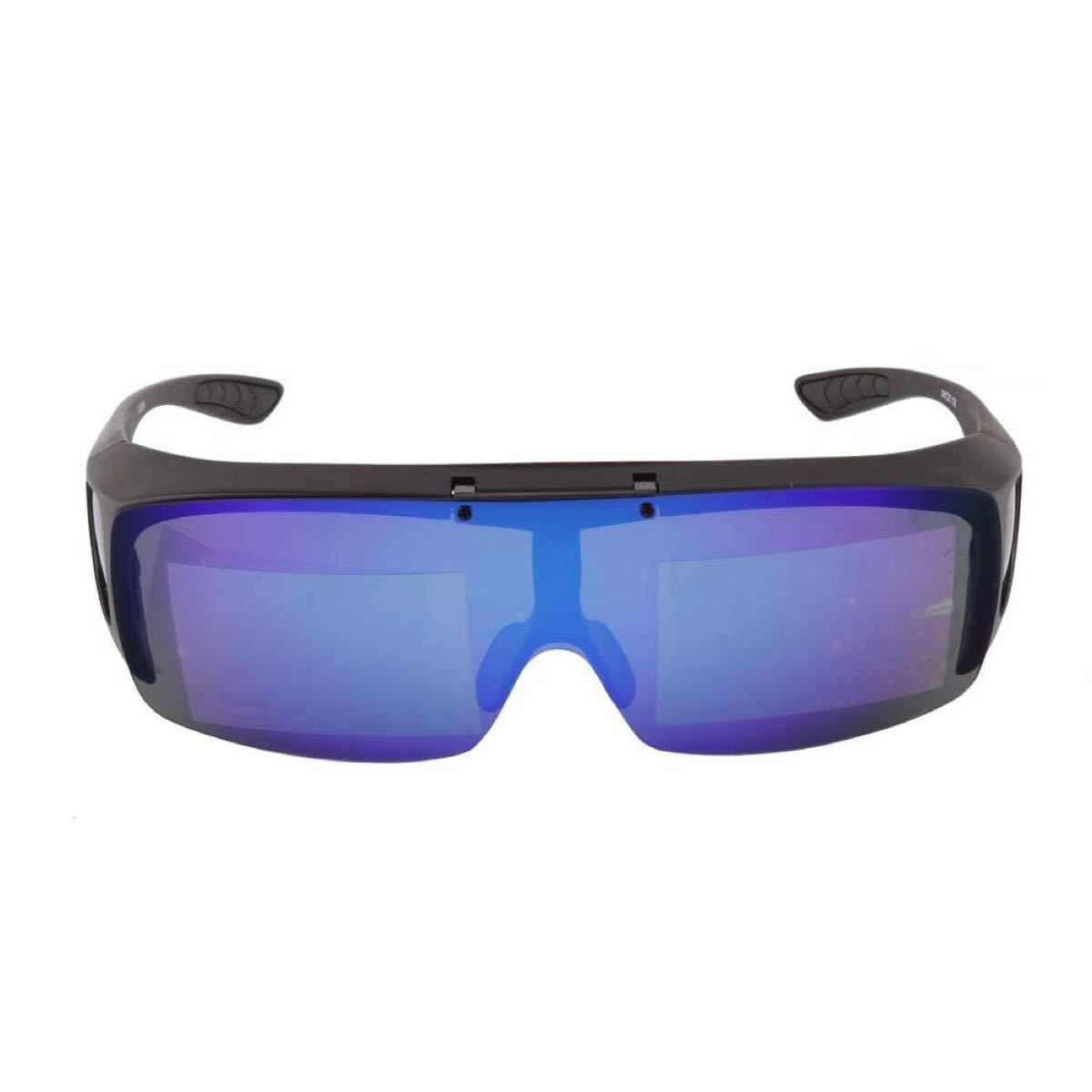 スポーツサングラス跳ね上げ式デザイン 偏光レンズ UV400 紫外線カットブルー