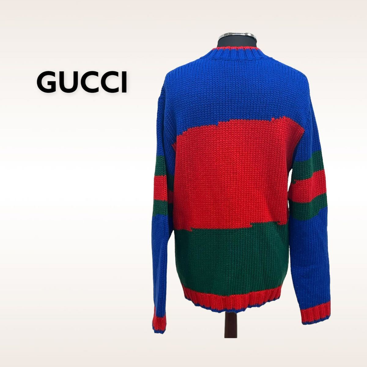 高級 タグ付き GUCCI グッチ 20AW オーバーサイズカラーブロック ウール ニット カーディガン 598692 XKA14_画像2