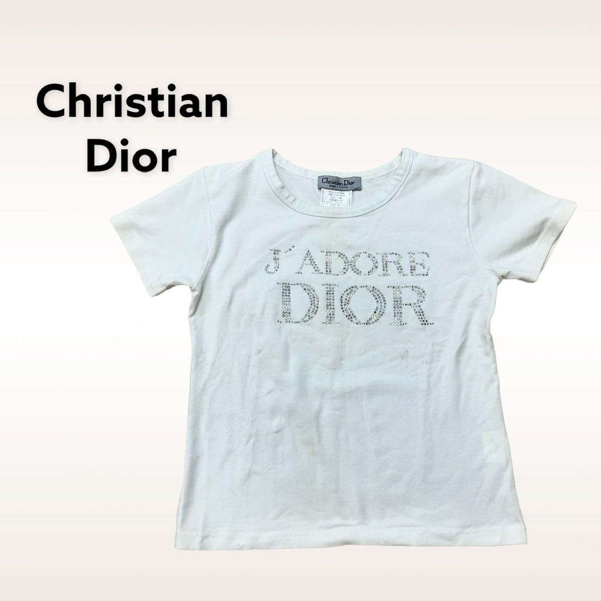 Christian Dior クリスチャン ディオール Vintage ヴィンテージ オールド J'ADORE DIOR ラインストーンロゴ コットン  半袖Tシャツ