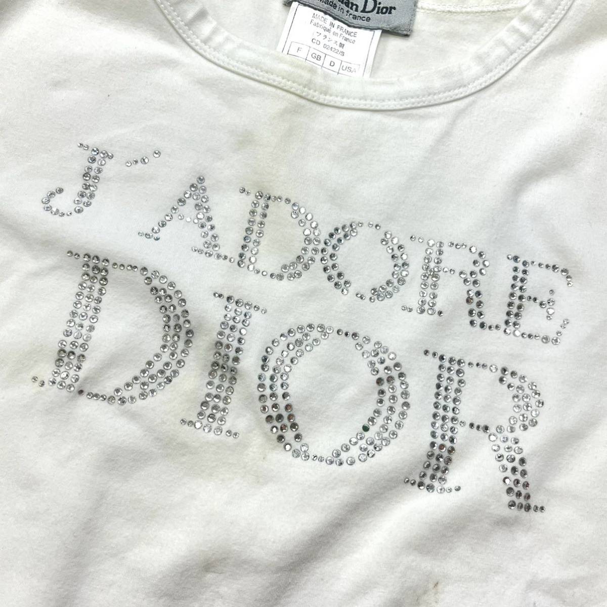 Christian Dior クリスチャン ディオール Vintage ヴィンテージ オールド J'ADORE DIOR ラインストーンロゴ コットン  半袖Tシャツ