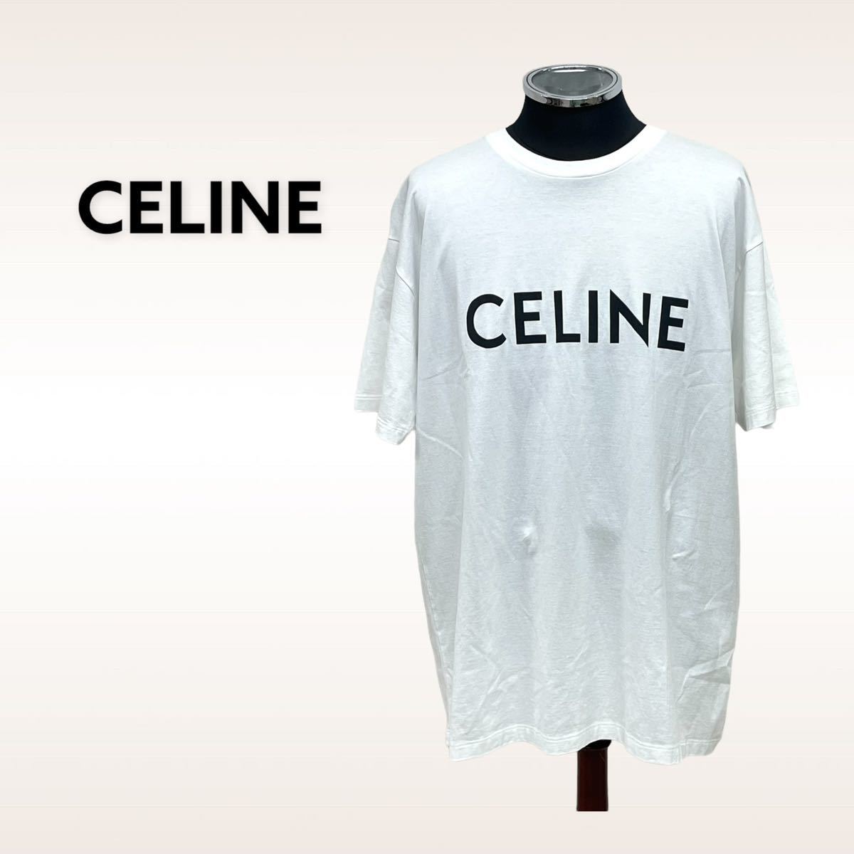 超美品 CELINE セリーヌ クラシックロゴ コットンジャージー Tシャツ-