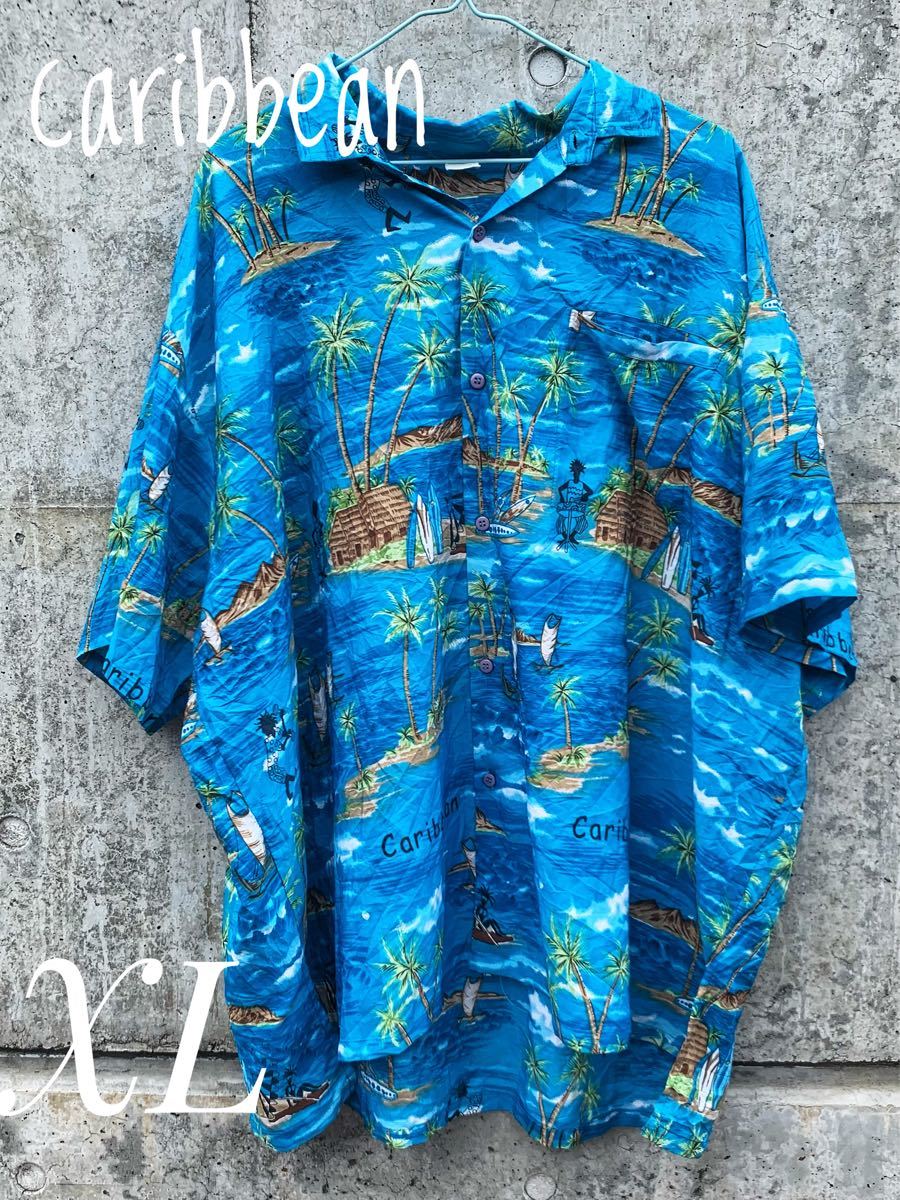 Caribbean アロハシャツ ハワイ ヤシの木 半袖シャツ 一点物