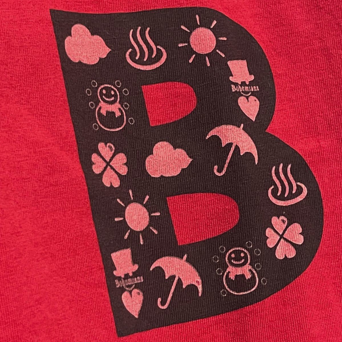 ボヘミアンズ Bohemians ★ Tシャツ ロゴ 天気 半袖トップス 赤レッド系 カットソー レディース メンズ 小さいサイズ アウトドア ブランド