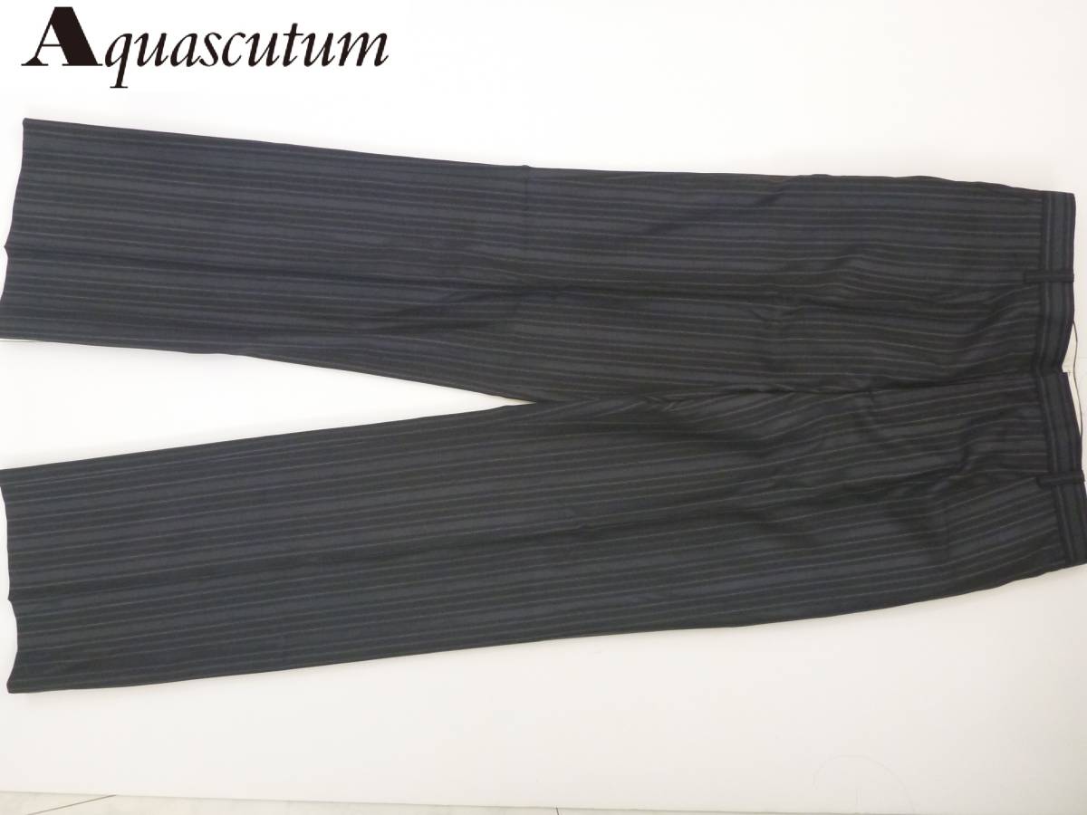 4万 超美品 Aquascutum アクアスキュータム ★黒×グレー　ストライプ柄　上質素材　パンツ　13　LL相当