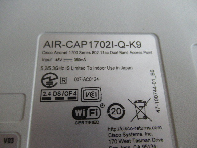 ▲Ω保証有 ZK1★21080★AIR-CAP1702I-Q-K9 シスコ CISCO 無線LANアクセスポイント 領収書発行可能 ・祝10000取引!! 同梱可_画像2