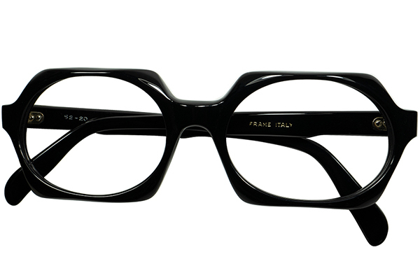 高級ブランド FRAME デッド 世界のアイウェアシーンが激変した時代より1960sイタリア製 ITALY 眼鏡 size52/20 BLACK 六角形 変形ポリンゴンHEXAGON フルリム