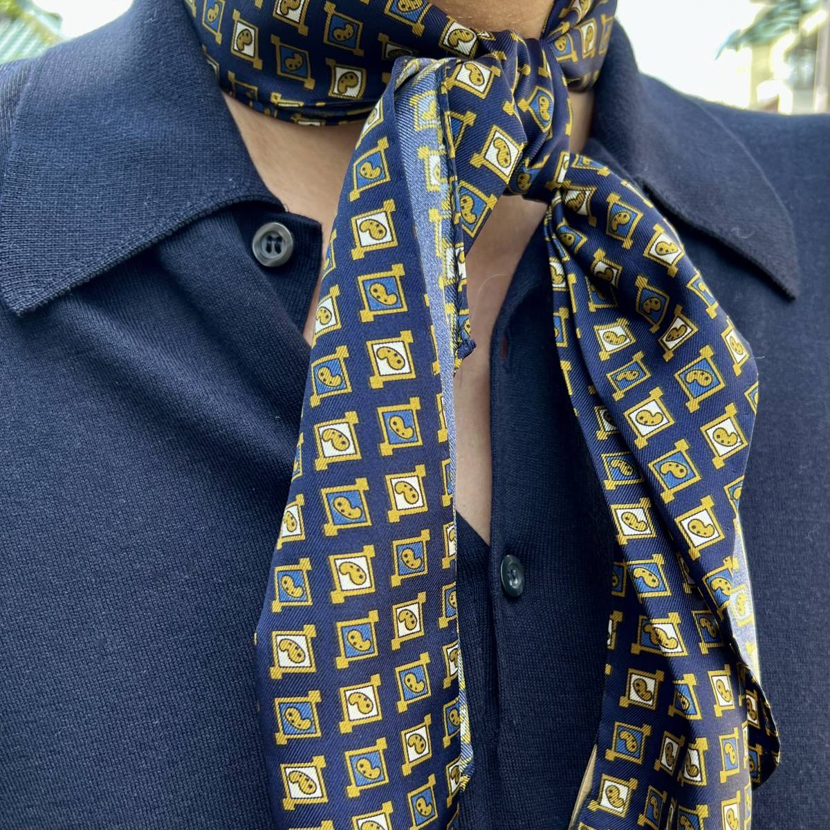 [ unused goods ]Atto Vannucci at Van nchi scarf stole car rupa Ascot fine pattern pattern navy Classic Italy made men's 