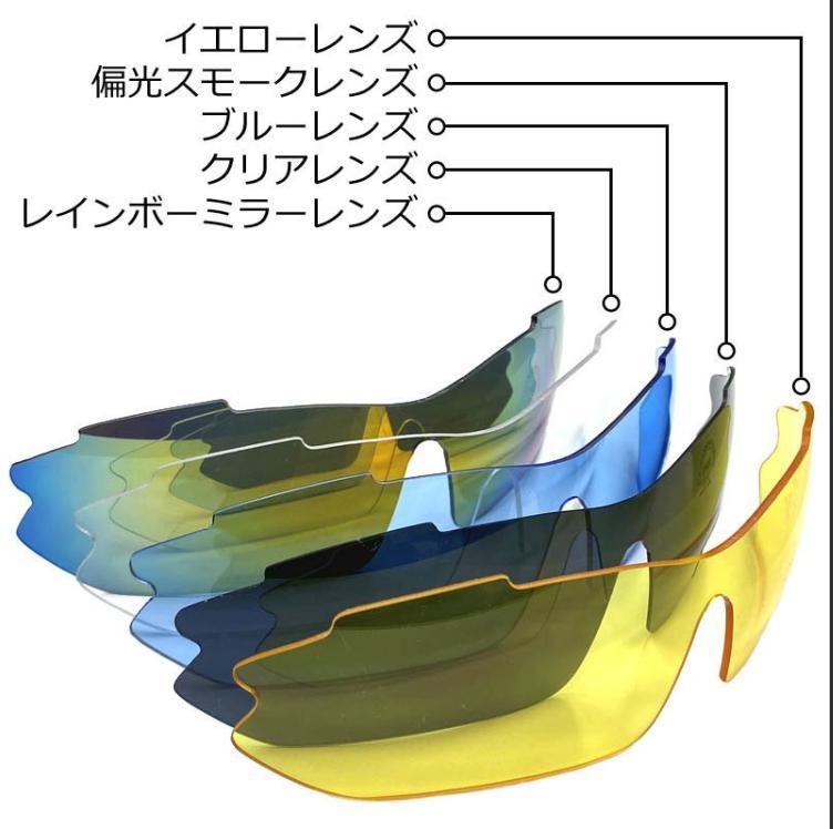 送料無料　スポーツサングラス,交換レンズ5枚 ,偏光レンズ ,紫外線カット,ロードバイクサングラス,ランニングサングラス