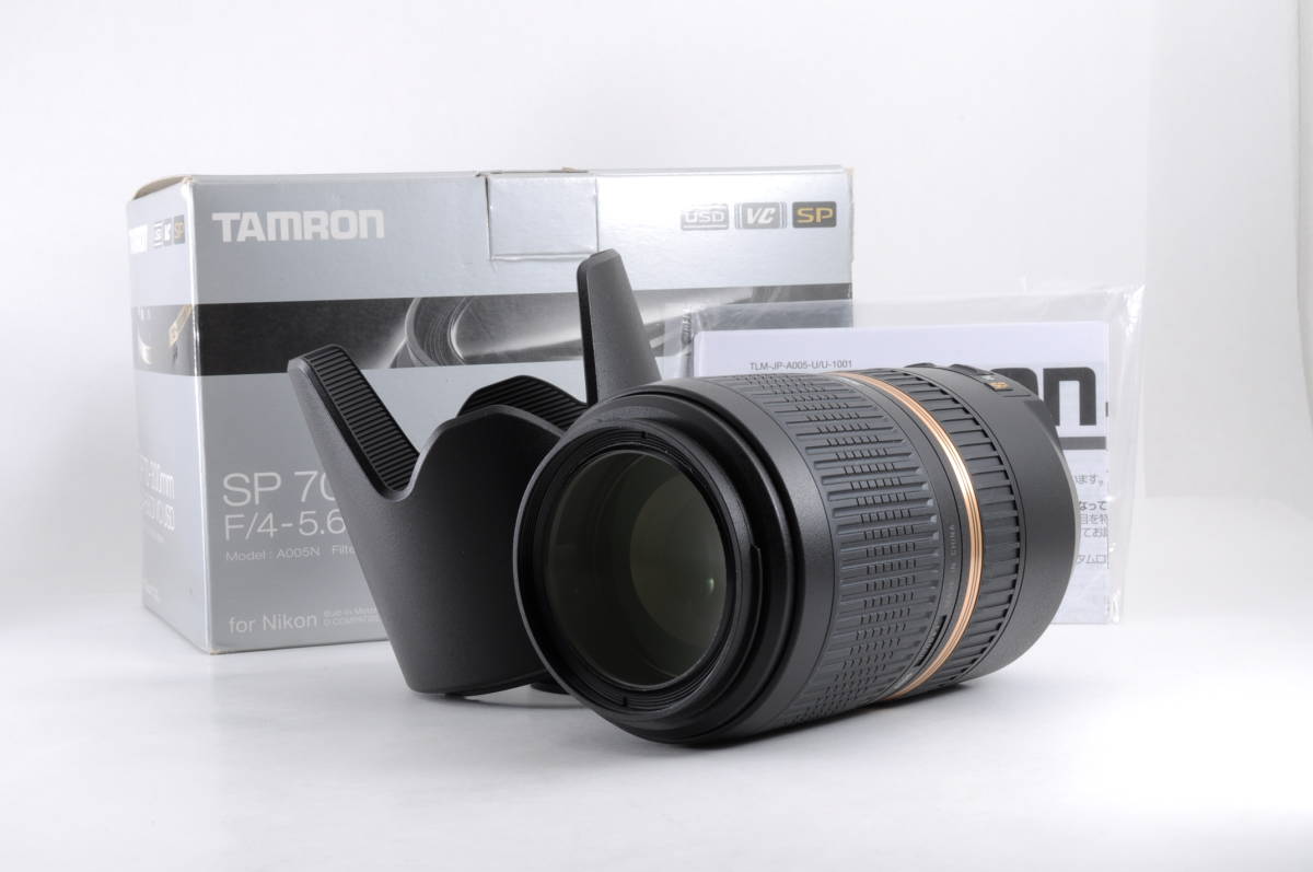 未使用保管品 動作品 タムロン TAMRON SP 70-300mm f4-5.6 Di VC USD ニコン用 Nikon AF 一眼カメラレンズ 箱 取説 フード付 管80K578_画像1