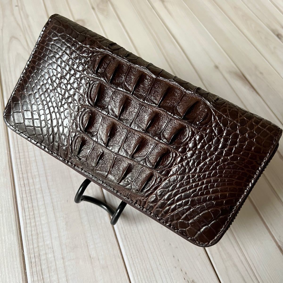 ブラウン 本革 本物保証ワニ革 クロコダイル ハンドメイド HAND MADE