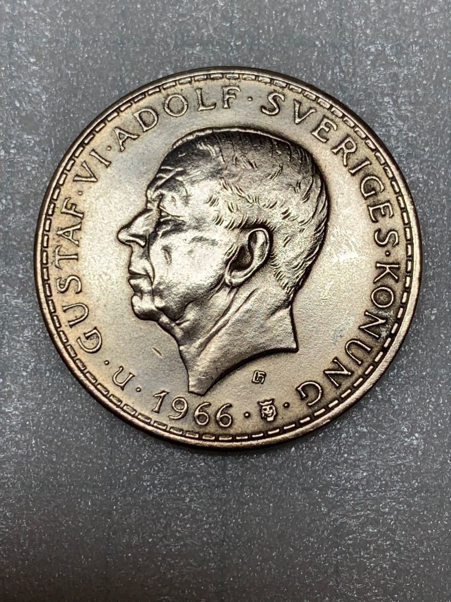 スウェーデン　5クローナ(グスタフ6世) 銀貨　1966年(単年度発行)