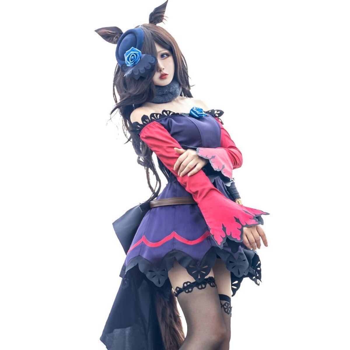 最高品質ウマ娘 ライスシャワー コスプレ 勝負服 帽子ウィッグドレス靴パニエ全セット ライスシャワー（ローゼスドリーム） 風