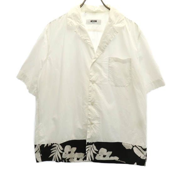 エムエスジーエム イタリア製 オープンカラー 半袖 シャツ 41 ホワイト系 MSGM 裾柄 メンズ 220521 メール便可