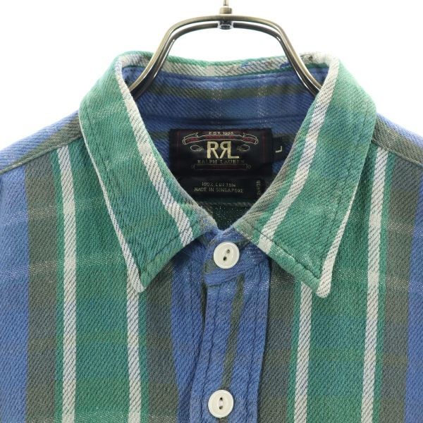 RRL 90s 赤三ツ星 初期タグ ネル チェック 長袖 シャツ L グリーン系