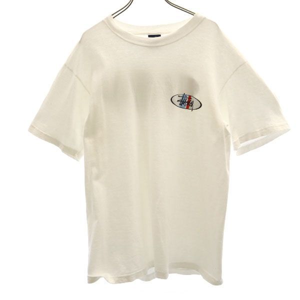ステューシー 90s USA製 紺タグ 半袖 Tシャツ M ホワイト系 STUSSY ロゴ メンズ 220629 メール便可