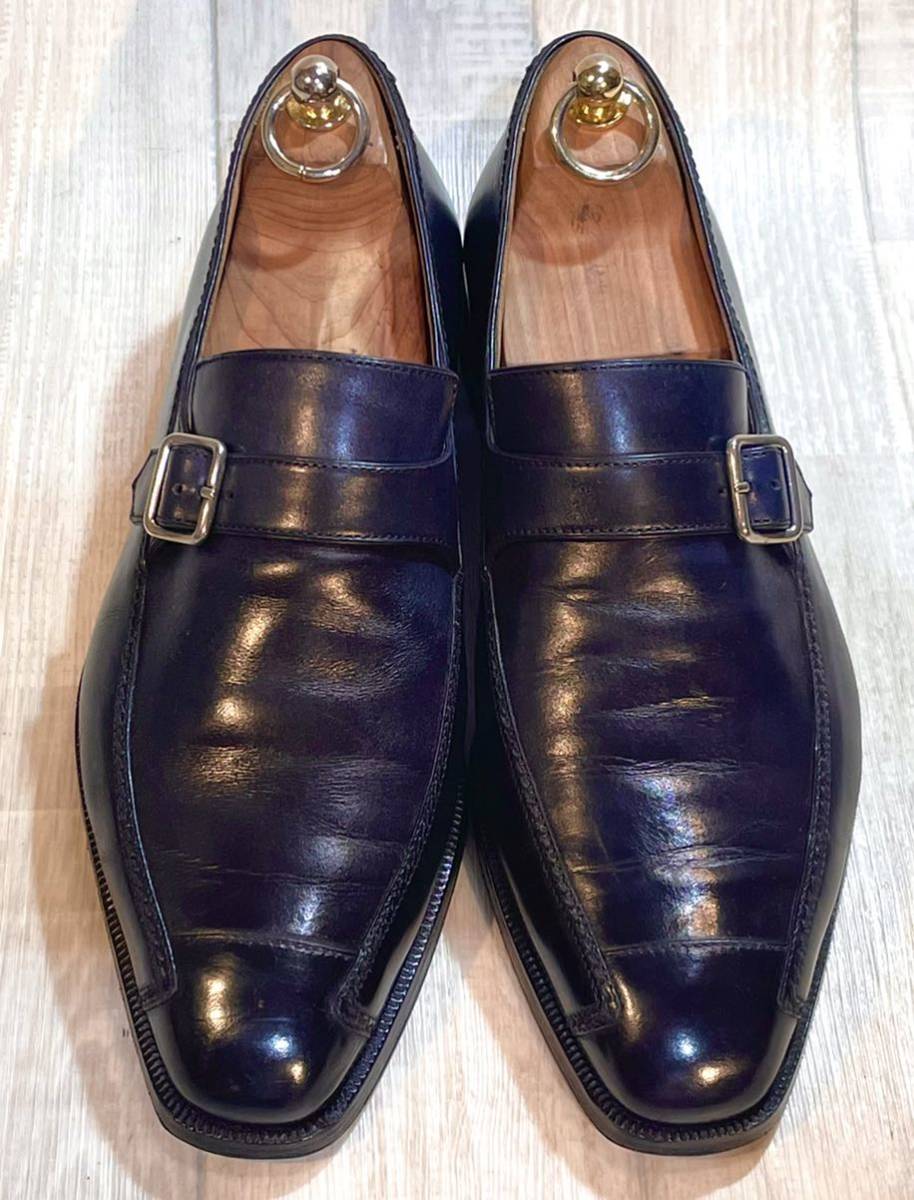 Berluti Berluti *26.5cm 8*monk ремешок боковой стежок кожа обувь натуральная кожа платье обувь бизнес обувь обувь Italy производства чёрный темно-синий мужской 