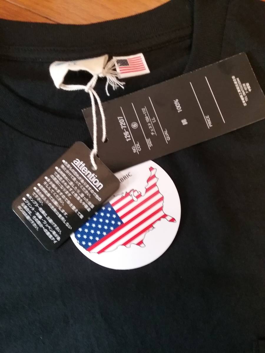 新品 USA COTTON FABRIC Tシャツメンズ 綿 100 ロゴ 刺繍 LL 黒 ポケット付 Tシャツ 送料230円の画像2