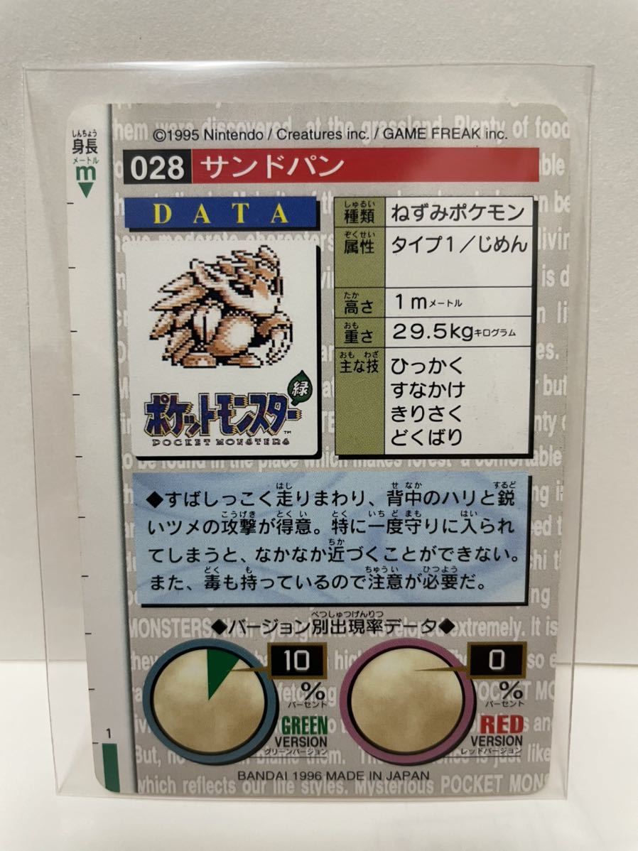 ポケモン カードダス　赤　028 サンドパン　POCKET MONSTER 1995 Nintendo BANDAI 1996 【初期ポケモン】_画像2