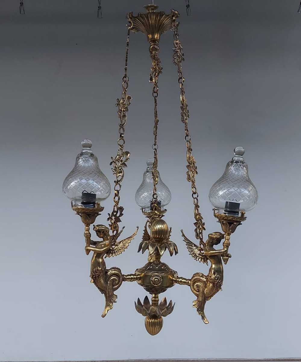  chandelier | brass made, glass made | Britain style |3 light 