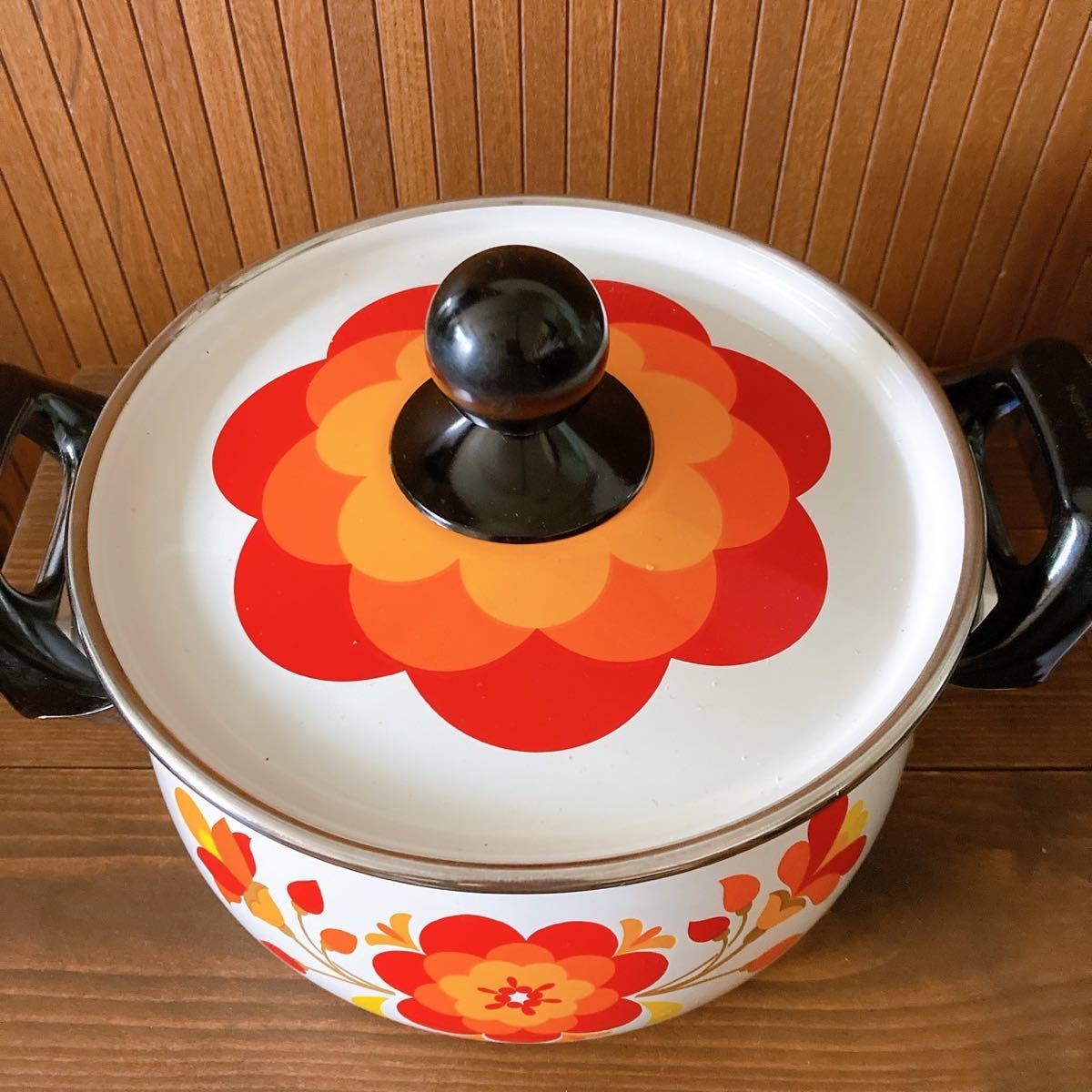 昭和レトロ花柄 マルビシホーロー 両手鍋 売れ筋がひ贈り物