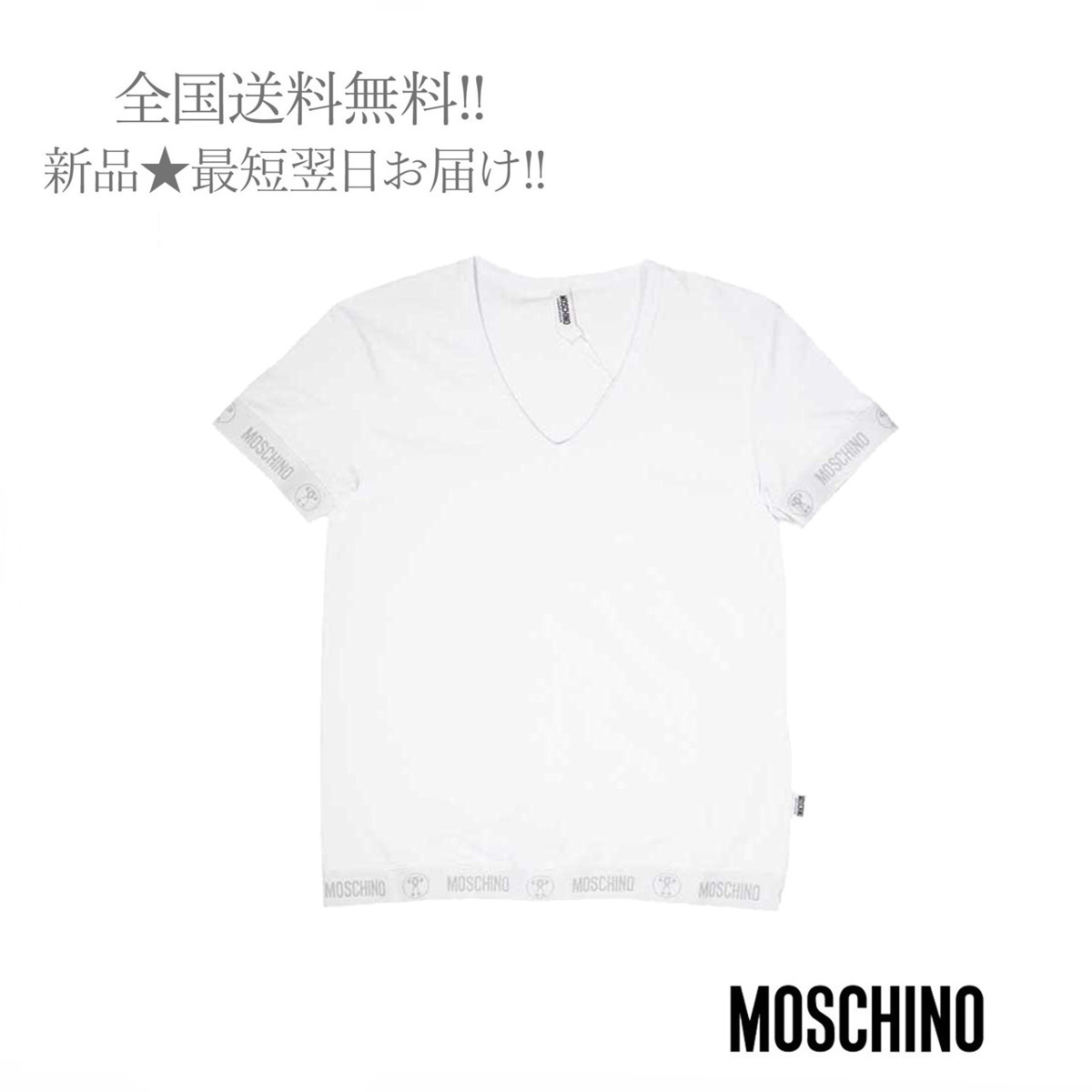 熱い販売 モスキーノ MOSCHINO F385(XS).. Tシャツ 新品 ホワイト レディース アンダーウェアゴム 半袖Tシャツ