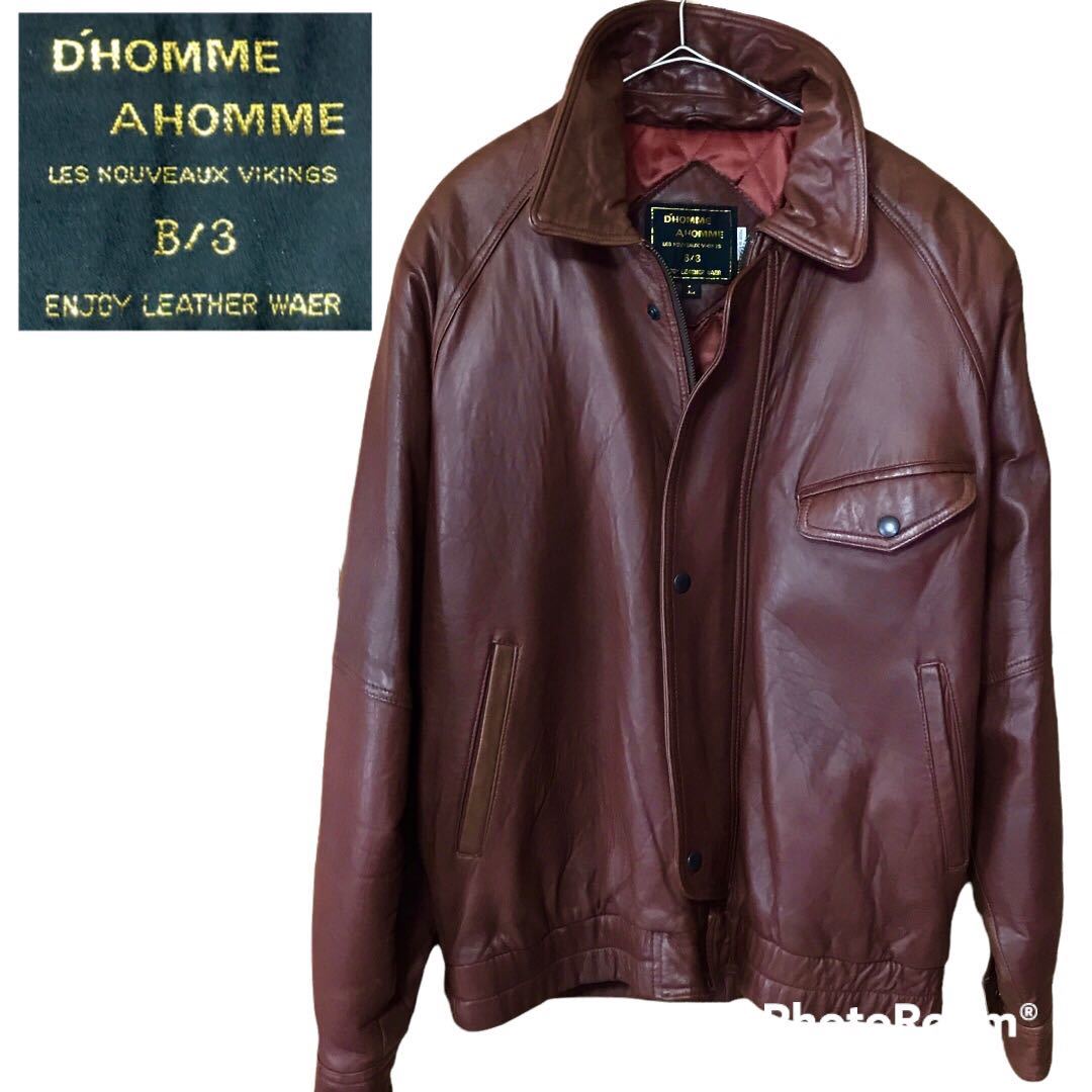【美品】Dhomme A homme ドムアオム レザージャケット キルティング フライトジャケット ライダースジャケット ブルゾン アウター