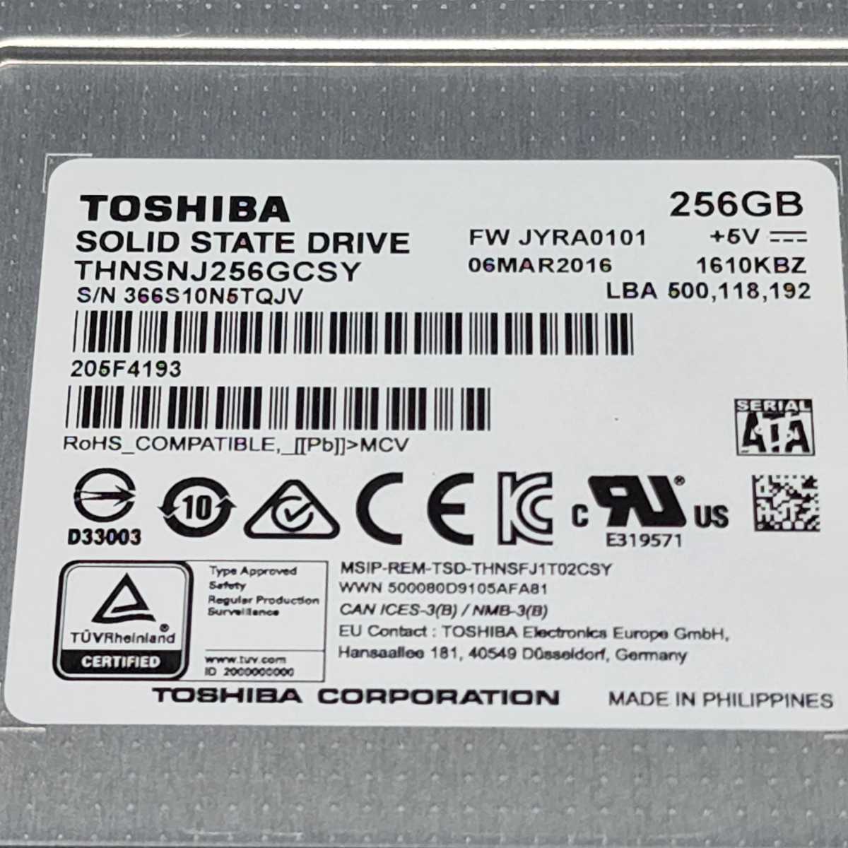 TOSHIBA THNSNJ256GCSY 256GB SATA SSD 正常品 2.5インチ内蔵SSD フォーマット済み PCパーツ 動作確認済み 240GB 250GB