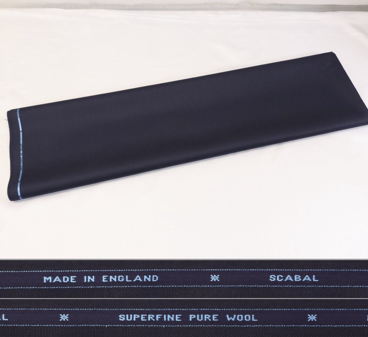 ■スキャバル社「トルネード」・艶々の濃紺ロンドンストライプ風・スーパーファインで仕立て映え良し・生地価格１８万円・長さ3.3m_画像2