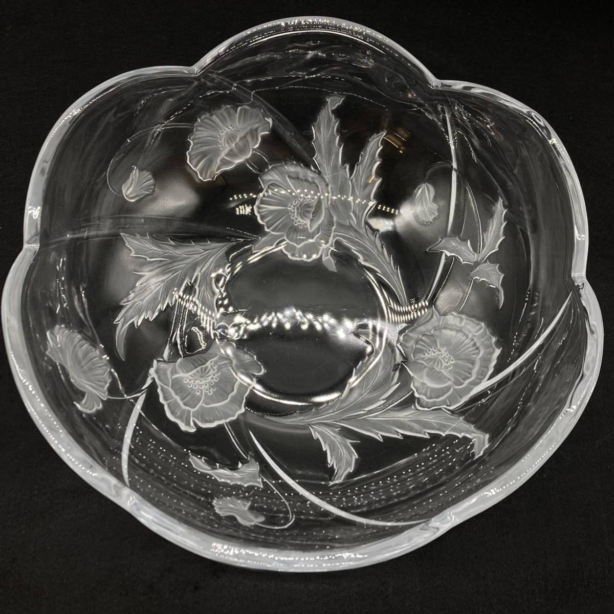 ガラス 硝子 ボウル 大鉢 花柄 昭和 レトロ 鉢 サラダ フルーツ 果物 食器 皿 27.7cm シャビーの画像1