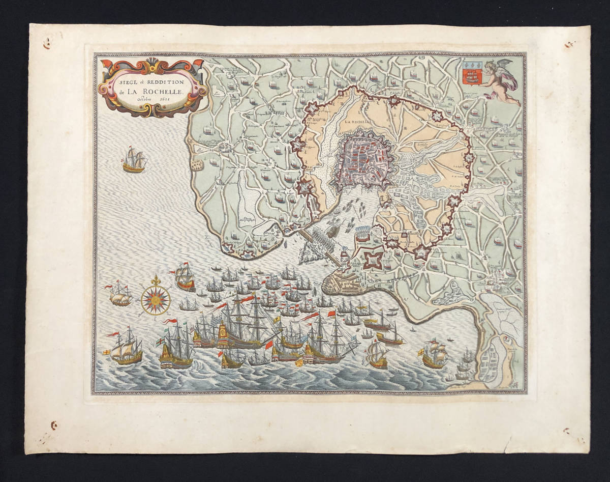 ●古地図●『ラ・ロシェル包囲戦』1枚 銅版刷り フランス 港湾都市 ユグノー戦争 時代不明 複製？●西洋 外国 アンティーク