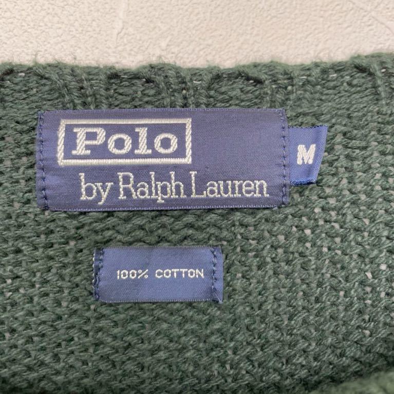 【美品】　90s　Polo by Ralph Lauren　ポロラルフローレン　長袖ニットセーター　グリーン　メンズ　Mサイズ　刺繍ロゴ　レトロ　古着_画像5