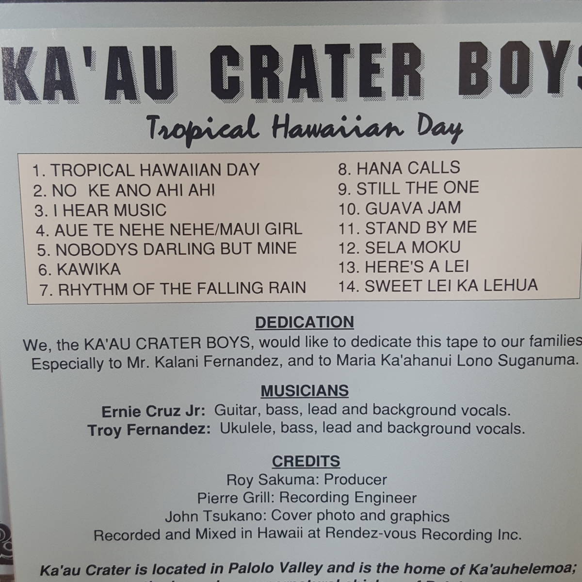  foreign record CDkaauk letter - boys Ka\'au Crater Boys / TROPICAL HAWAIIAN DAY RHYTHM OF THE FALLING RAIN STAND BY ME KAWIKA/ Hawaii 