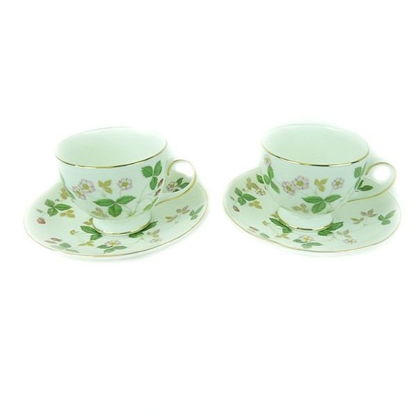 【美品】【中古】WEDG WOOD ウエッジ ウッド ワイルドストロベリー ペア カップ&ソーサー ホワイト_画像1