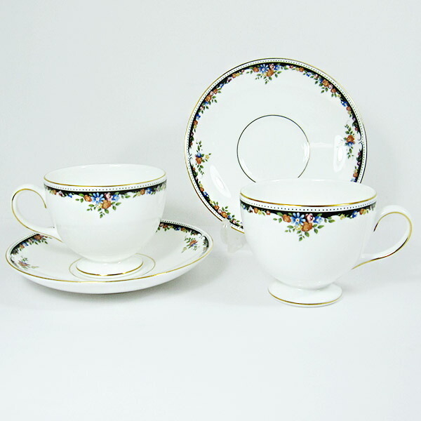 【中古】WEDGWOOD ウェッジウッド オズボーン ペアカップ&ソーサー 小花柄 フラワーモチーフ お茶用品 ティーカップ ボーンチャイナ